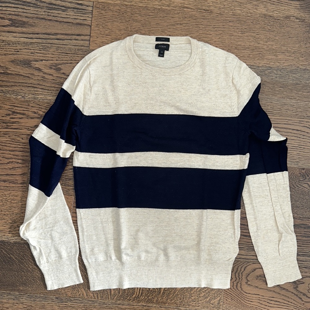 J Crew Navy Striped Cream Sweater
